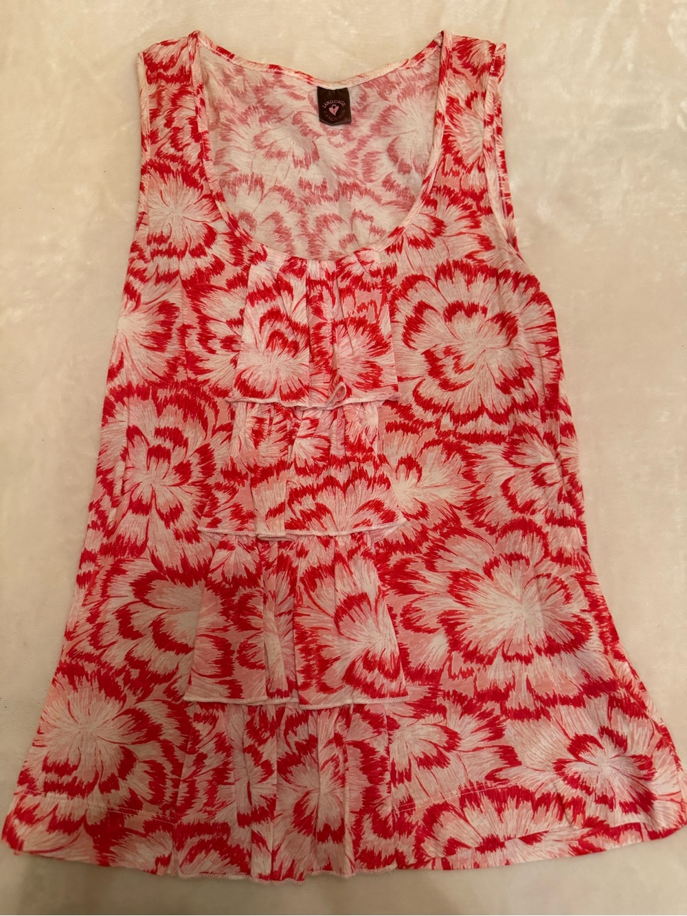 Anthropologie Red and White Summer Floral Top with Ruffle Detail